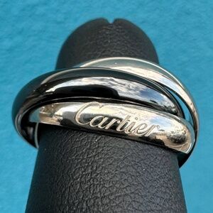 Cartier TRINITY RING 18k white gold CERAMIC CLASSIC MODEL sz 52 & box